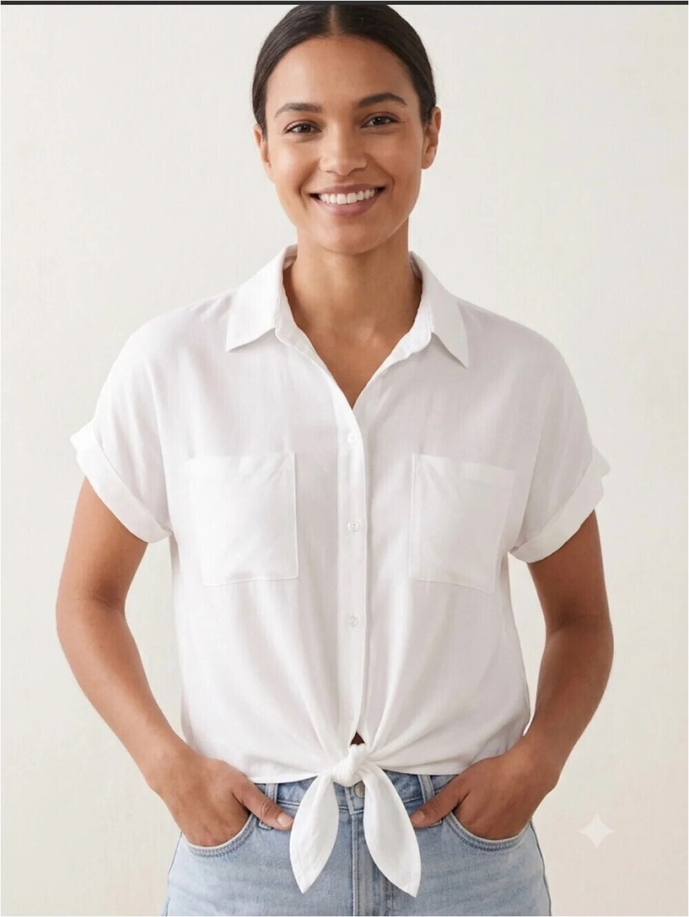 Sim & Sam XL NWT White Short Sleeve Button Down Collared Crop Top